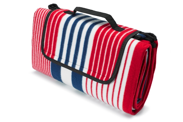 Waterproof Picnic Blanket - Red White & Navy Blue Striped - Small (150cm x 130cm)
